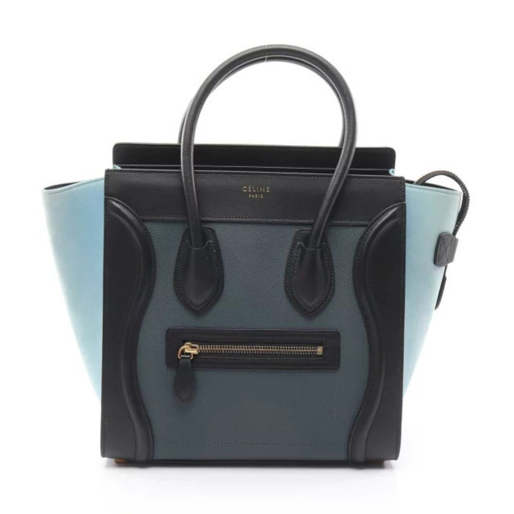 Celine Luggage Tote Shopper Tote Bag Leather Navy Blue Black